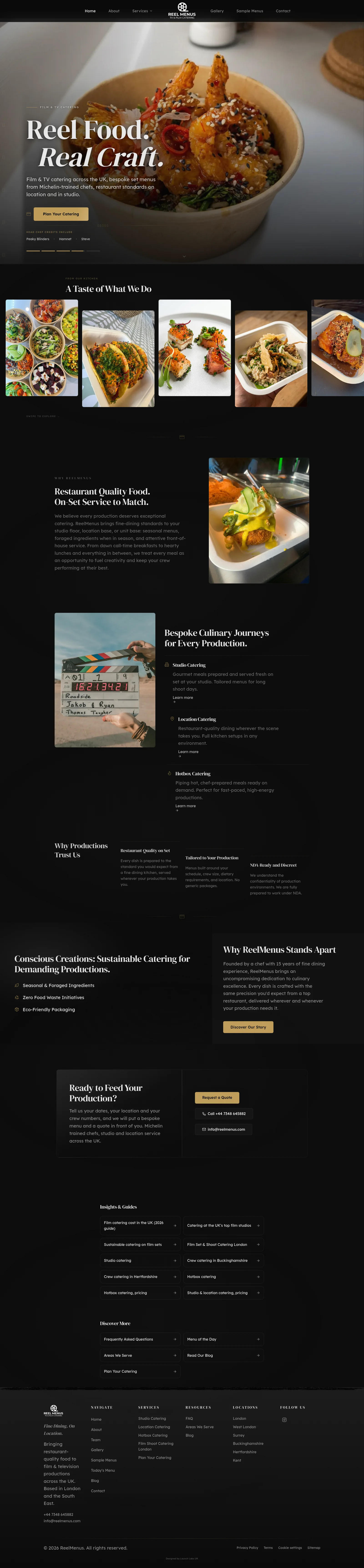 ReelMenus website, film and TV catering site built by Launch Labs UK