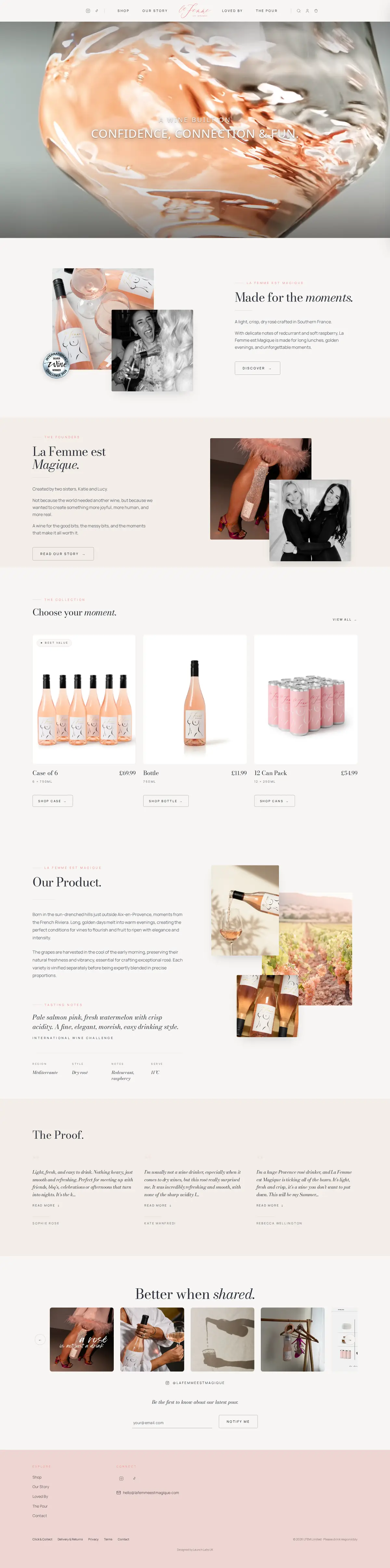 La Femme est Magique website, rose wine brand site built by Launch Labs UK